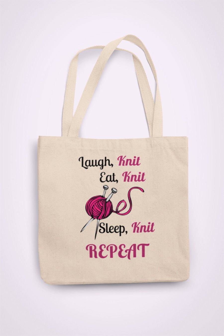 Laugh Eat Sleep Knit Repeat Tote Bag Reusable Cotton bag funny birthday present
