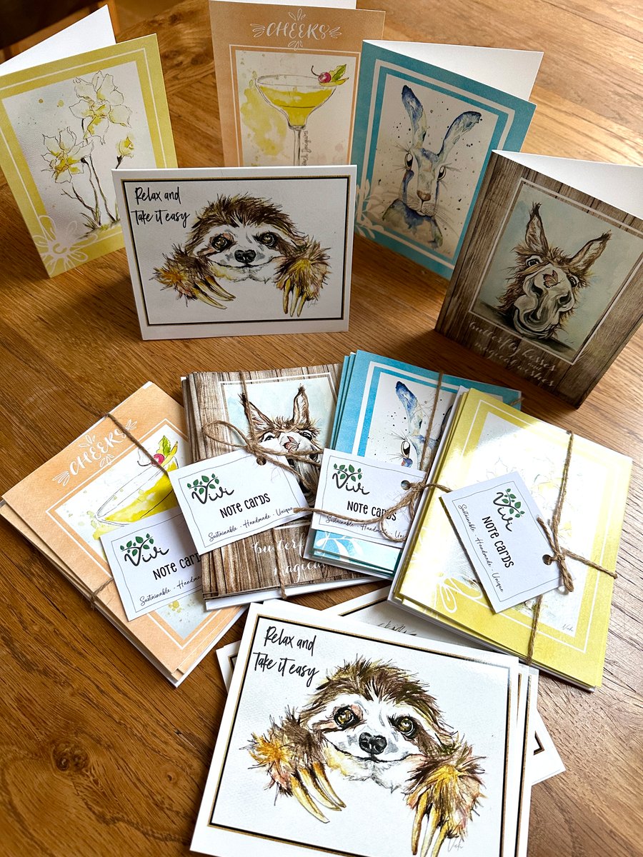 Set of 4 cute illustrated greeting cards. 5 designs available