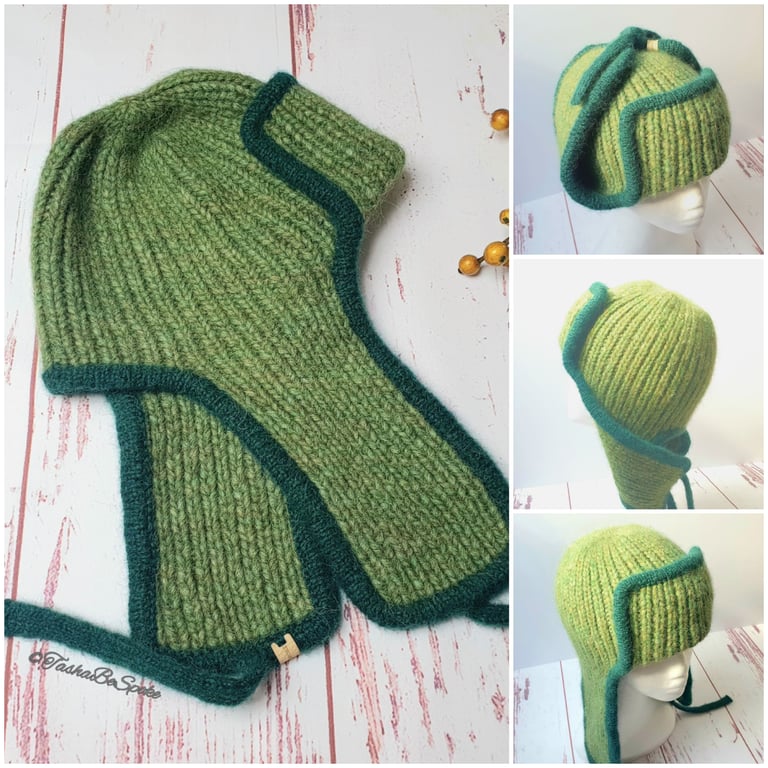 Hand knitted hat with ear flaps, Unisex alpaca winter hat