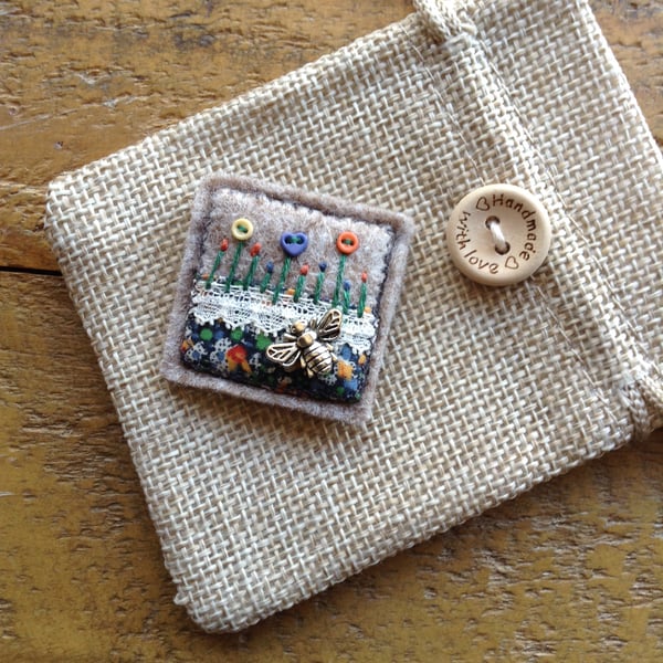 Liberty fabric felt lace charm brooch badge