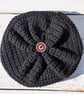 Black Crochet Beanie Hat with decorative flowers  - Image 4
