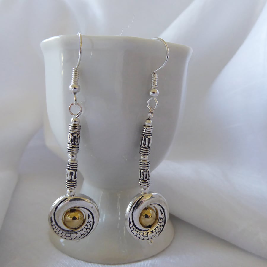 Dragon Eye Earrings B with Tibetan Silver Fancy Tube Beads