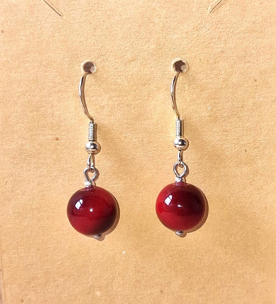 Red Coral Inspired Earrings, Simple Handmade Jewellery, Everyday Gift for Her