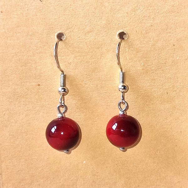 Red Coral Inspired Earrings, Simple Handmade Jewellery, Everyday Gift for Her