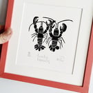Lovely Lobsters - lino print
