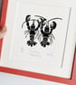 Lovely Lobsters - lino print