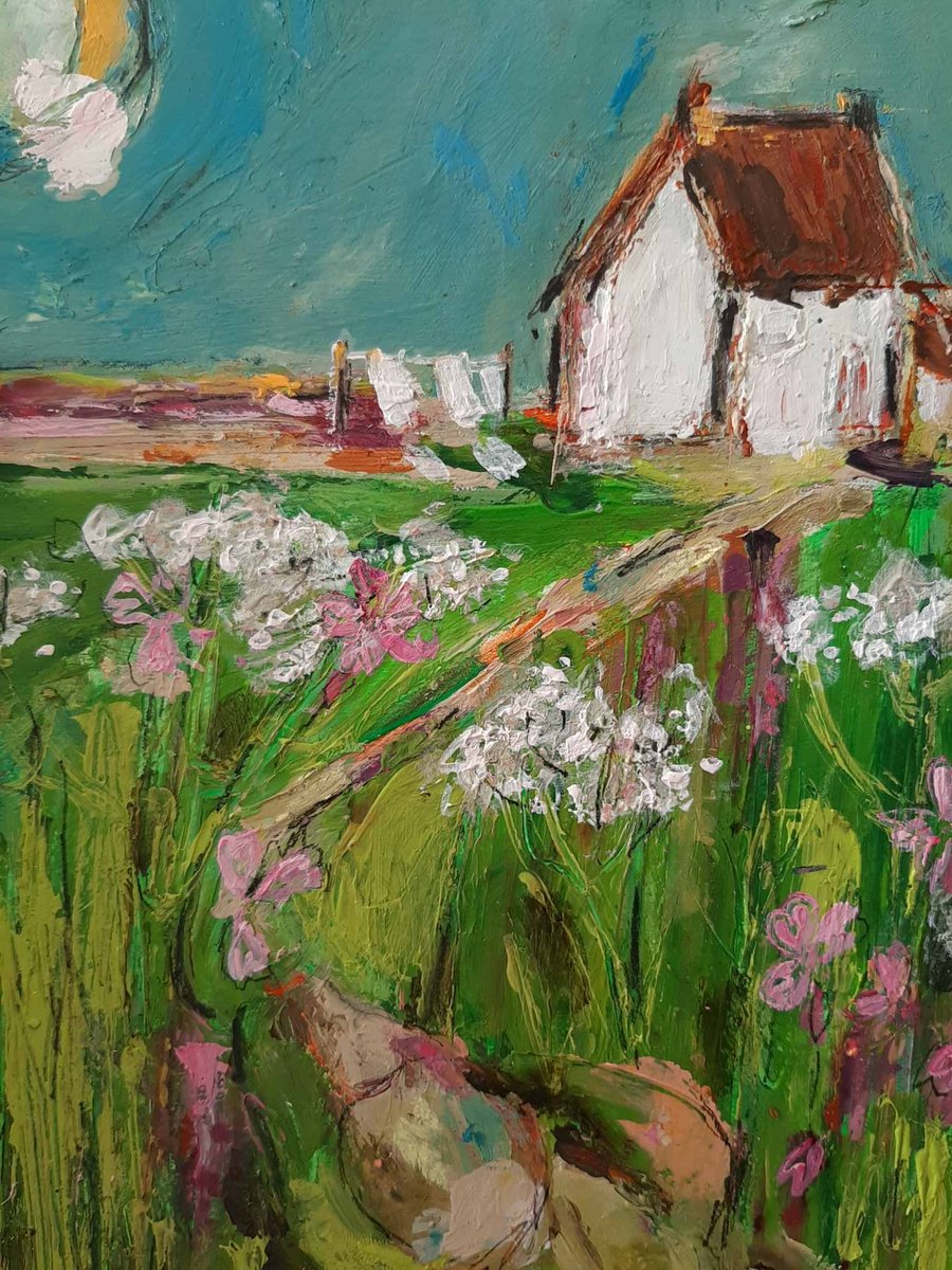 Cow parsley cottage abstract landscape painting 