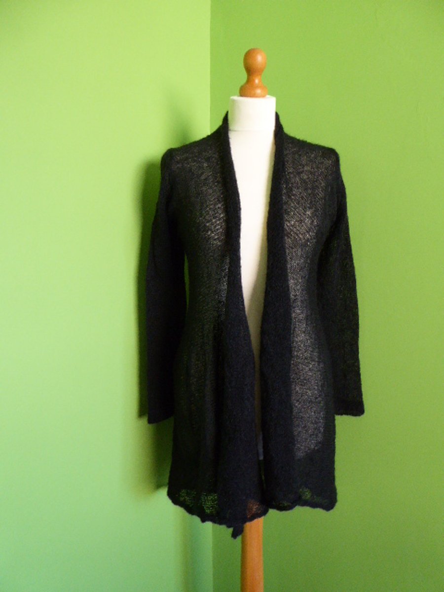 Mohair Cardigan in Black. Womens approx size medium. Flare Top