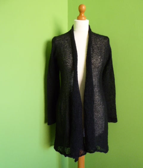 Mohair Cardigan in Black. Womens approx size medium. Flare Top