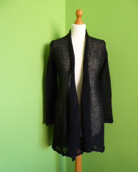 Mohair Cardigan in Black. Womens approx size medium. Flare Top