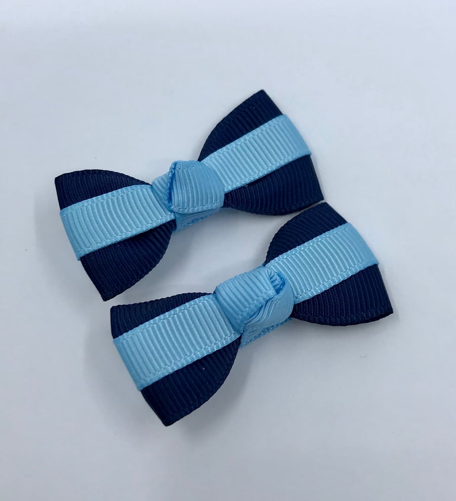 Itty Bitty Navy and Light Blue on Clips (pair)