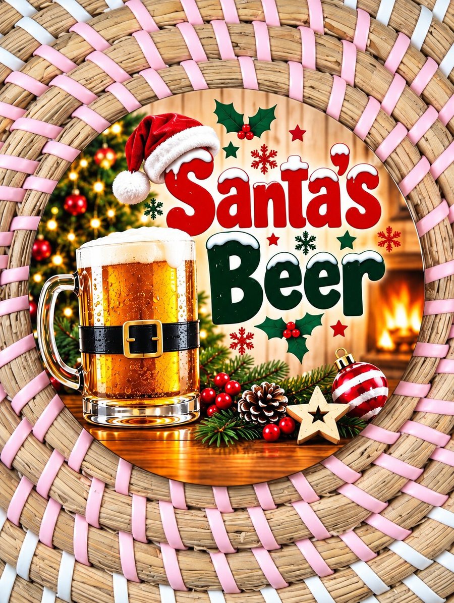 Santa's Beer Christmas Coaster – Festive Wooden Drink Coaster – Funny Christmas 