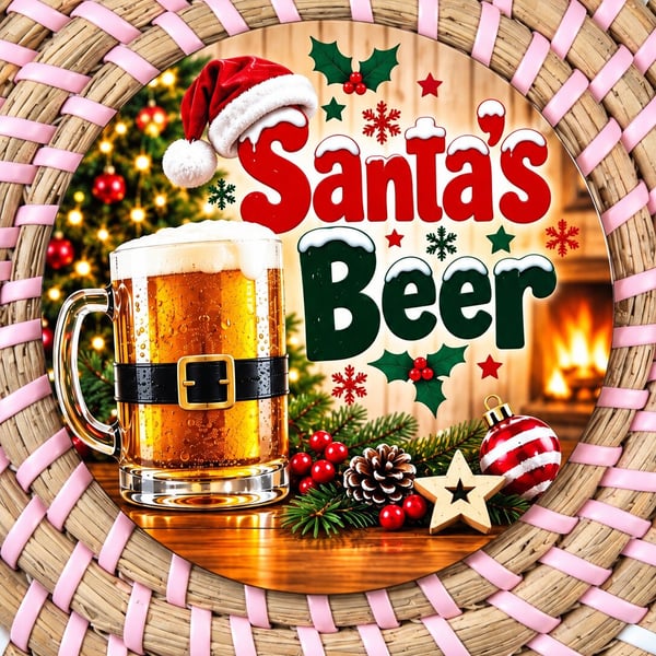 Santa's Beer Christmas Coaster – Festive Wooden Drink Coaster – Funny Christmas 
