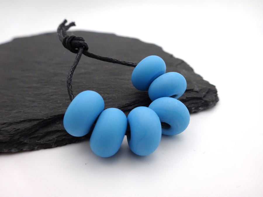 lampwork glass beads, blue tumbled spacers