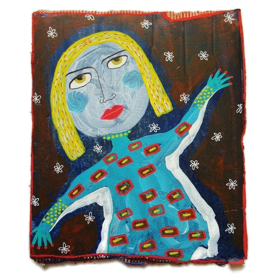 Female Figure Painting Quirky Naive Whimsical Figurative Folk Art Brut Artwork