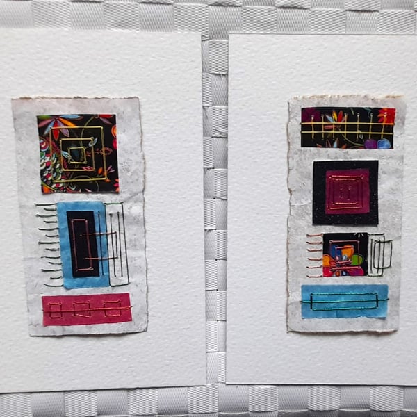 Pretty Patterned Black Pink Yellow Blue Handstitched Geometric Small Artworks