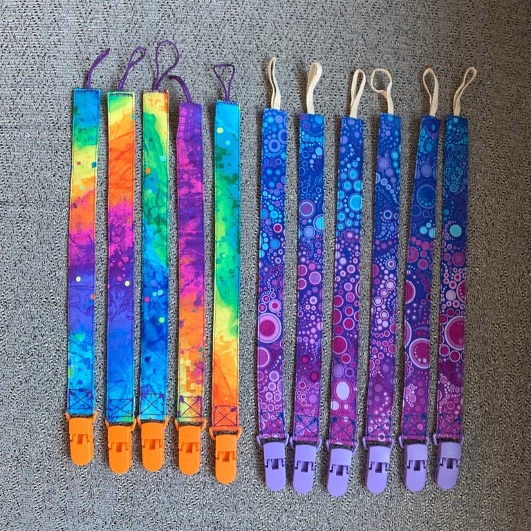 Variegated - Rainbow Spotty SHORT-BABY-TODDLER 100% Cotton Pacifier Clip