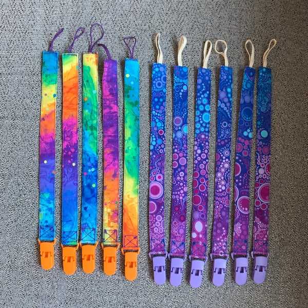 Variegated - Rainbow Spotty SHORT-BABY-TODDLER 100% Cotton Pacifier Clip