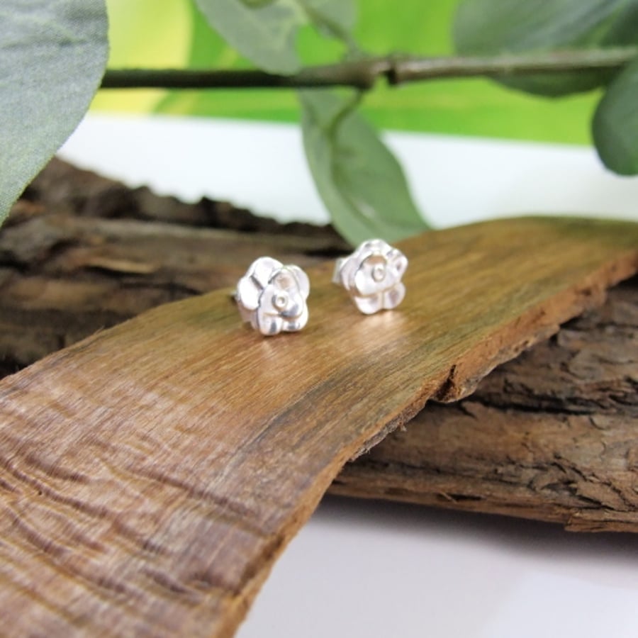 Sterling Silver Stud Earrings, Recycled Silver Dainty Flower Earrings