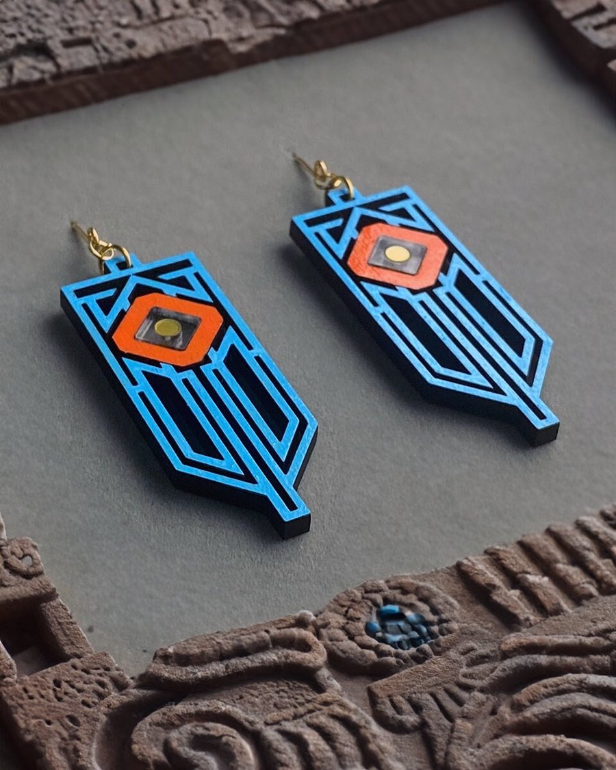 Turquoise Geometric Earrings - Aquamarine Tribal Art Deco Jewellery