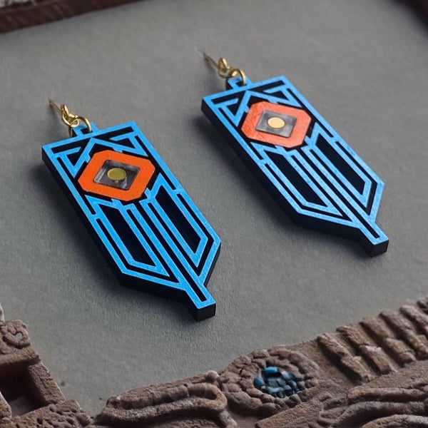 Turquoise Geometric Earrings - Aquamarine Tribal Art Deco Jewellery