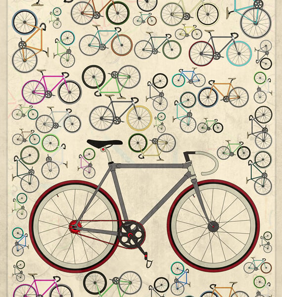 Lots of Fixie Bikes Print A3
