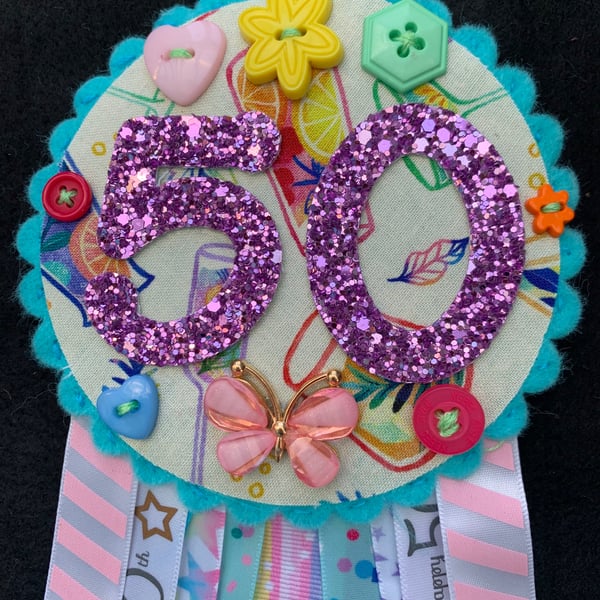 Birthday badge-Rosette Personalised - Cocktail theme - 50th- female