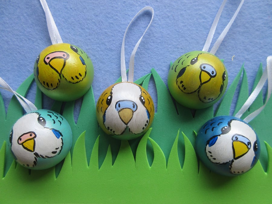 Beautiful Bundle 5 Budgie Budgerigar Baubles Hanging Decorations Christmas Tree