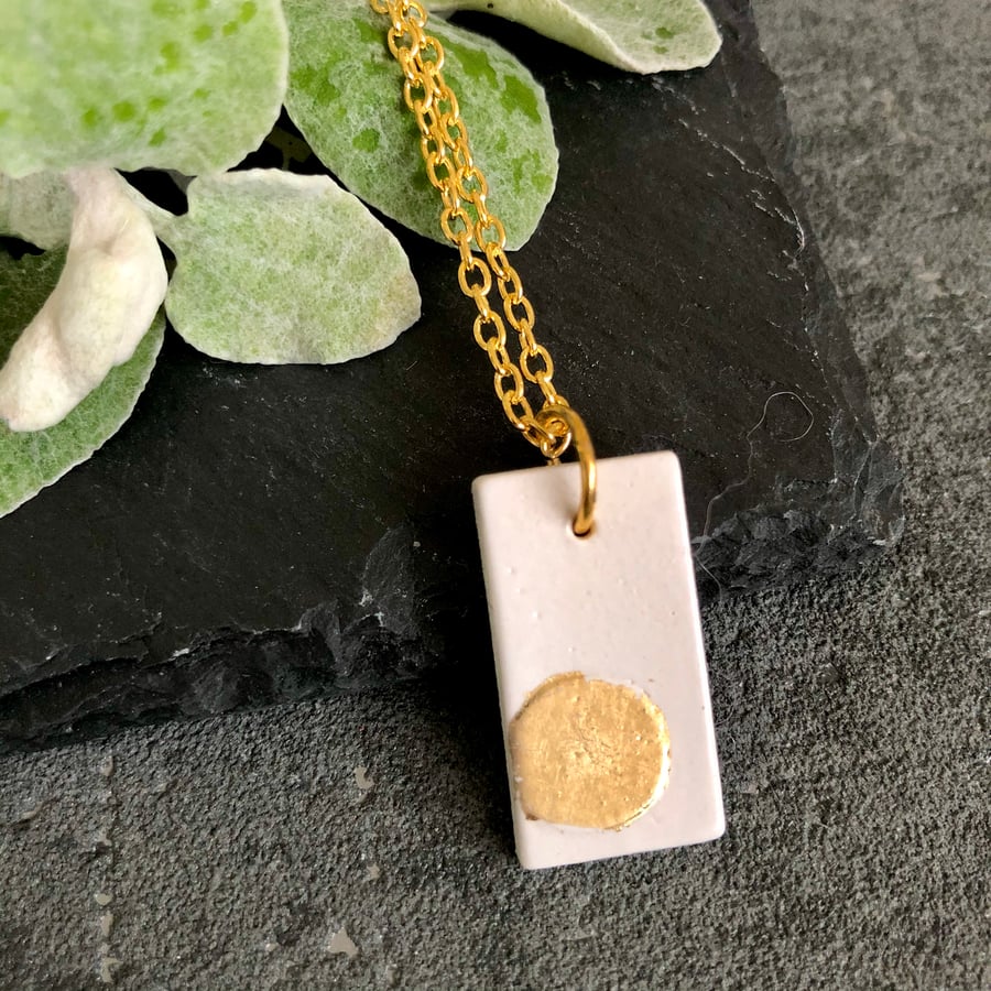 Ceramic pendant necklace - gold dotty number 1