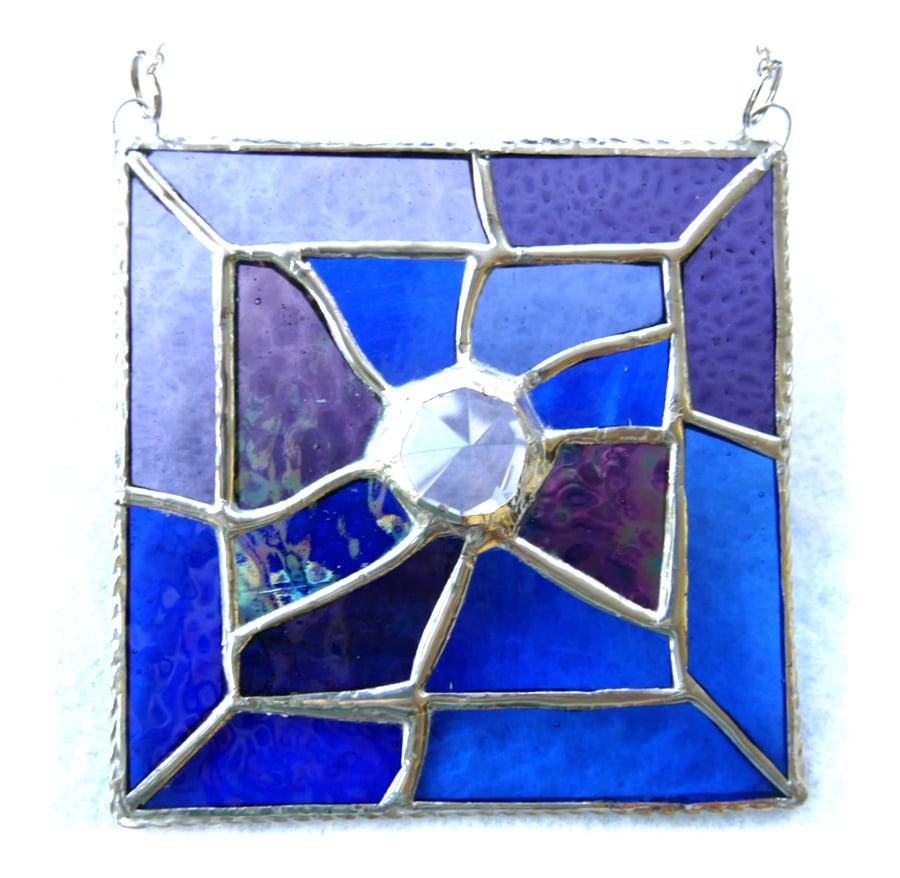 Jigsaw Suncatcher Stained Glass Handmade Blue People Abstract