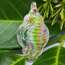 Silver and enamel seahorse pendant 