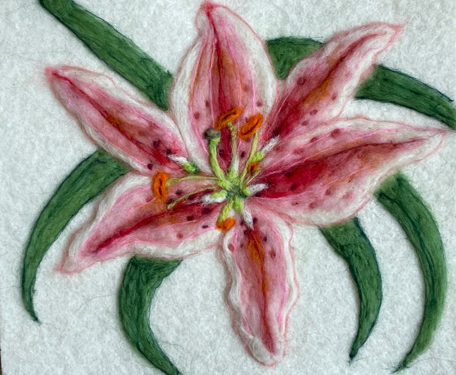 Hand felted Lily Textile Artwork 