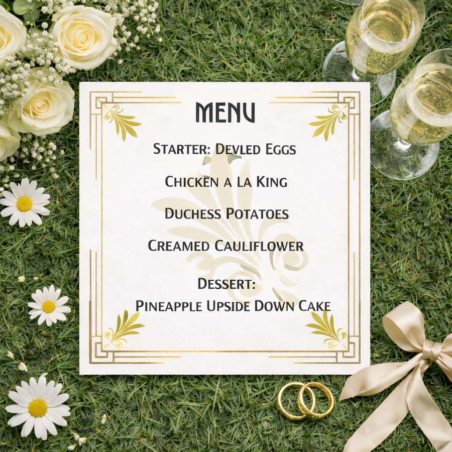 Art Deco Wedding Menu Card – Gold Reception Menu