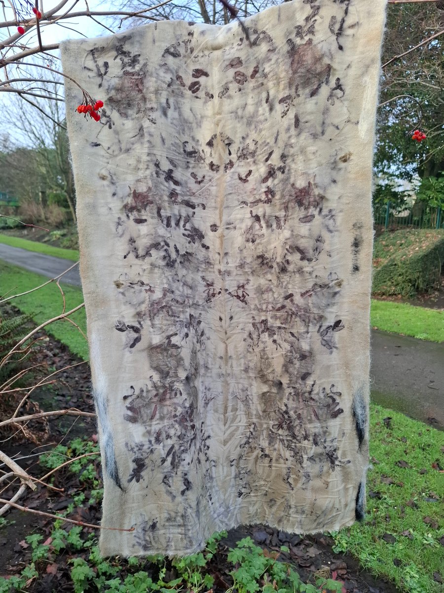 eco printed felted pure wool scarf