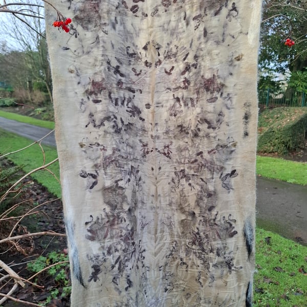 eco printed felted pure wool scarf