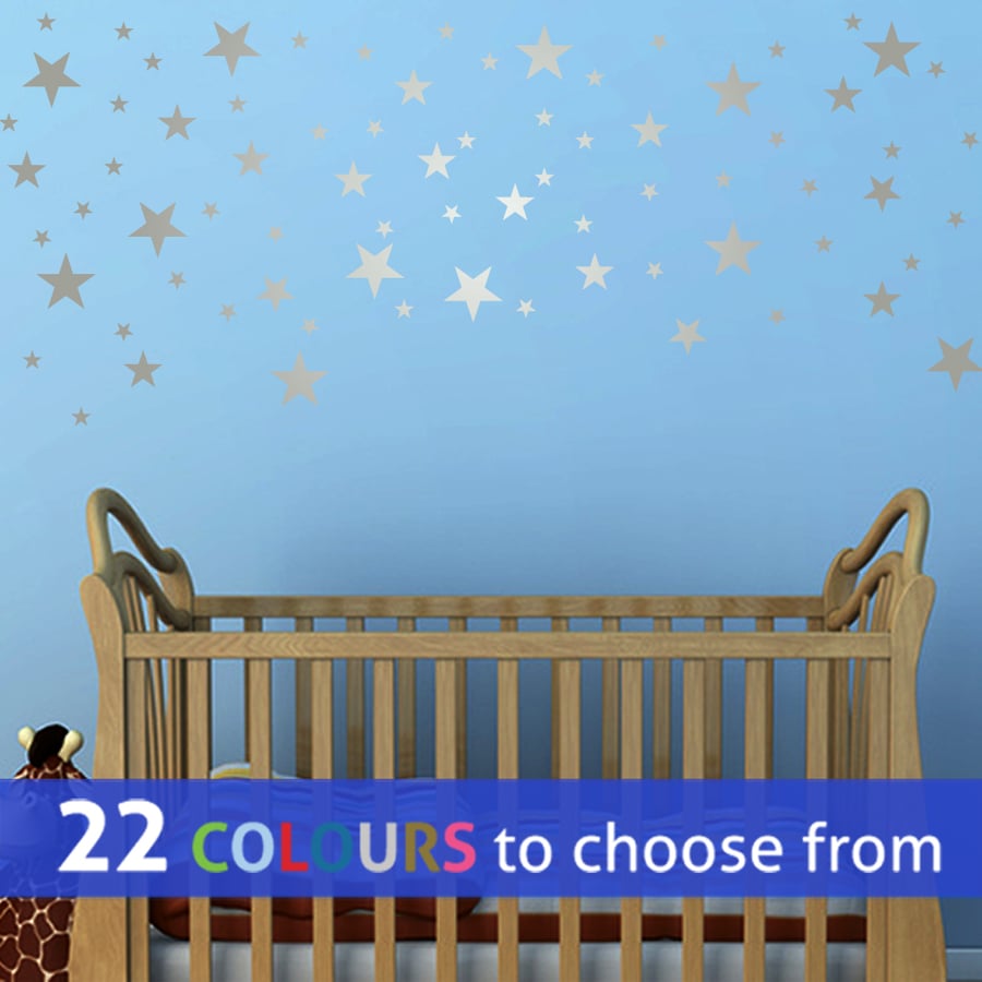 75 mixed size 1,2,3 in SILVER matt metallic STARS shape wall art stickers decals