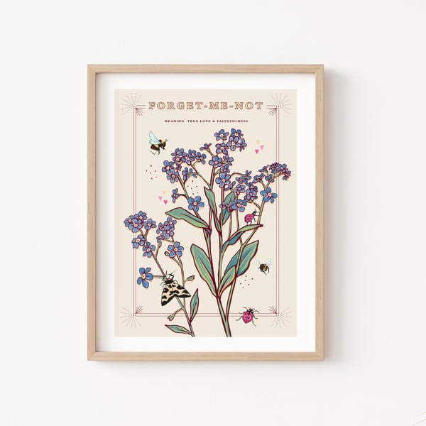 Forget-Me-Not Language of Flowers Illustration Print