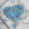 Hand Embroidered Spring Flowers Felt Heart Brooch