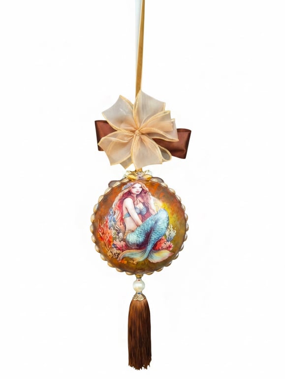 Handcrafted Mermaid Bauble. Dual-Sided Ocean Fantasy Ornament. Mermaid gift