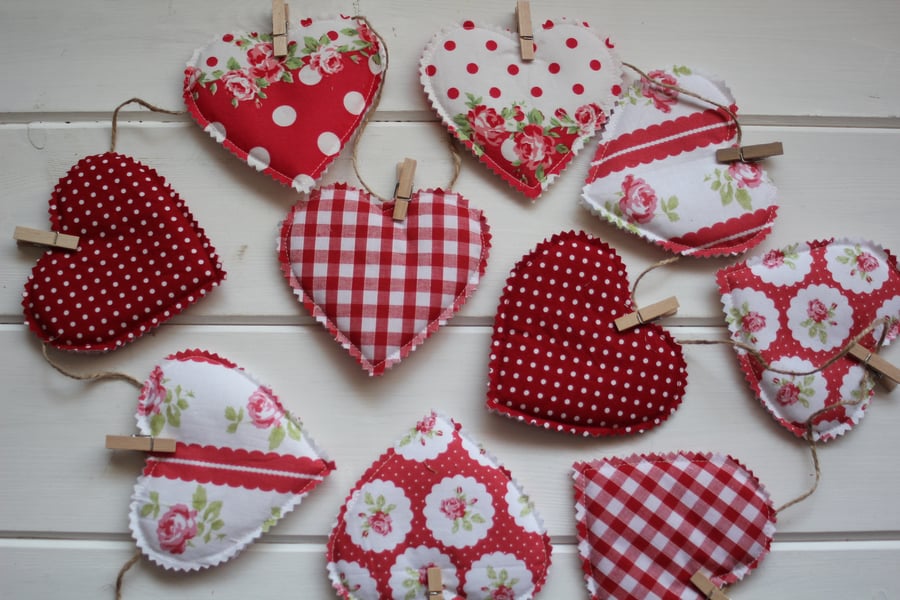 Fabric heart garland Folksy