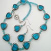  SALE Turquoise Stained Glass Style Necklace & Earring Set