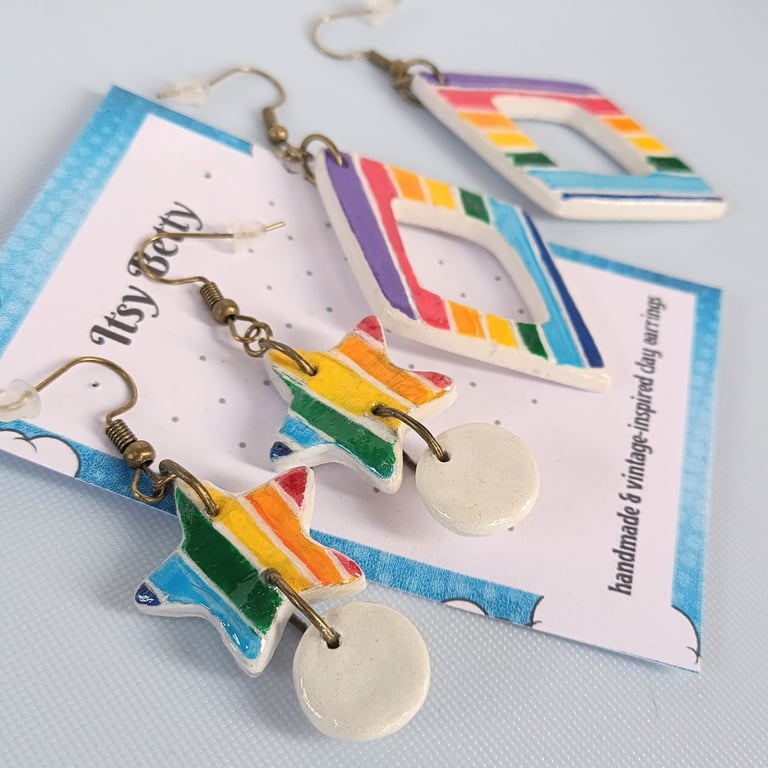 Hand-painted rainbow earrings 