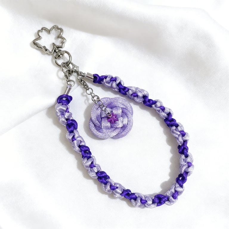 Purple & Lilac Macramé Phone Chain with Cherry Blossom Key Ring