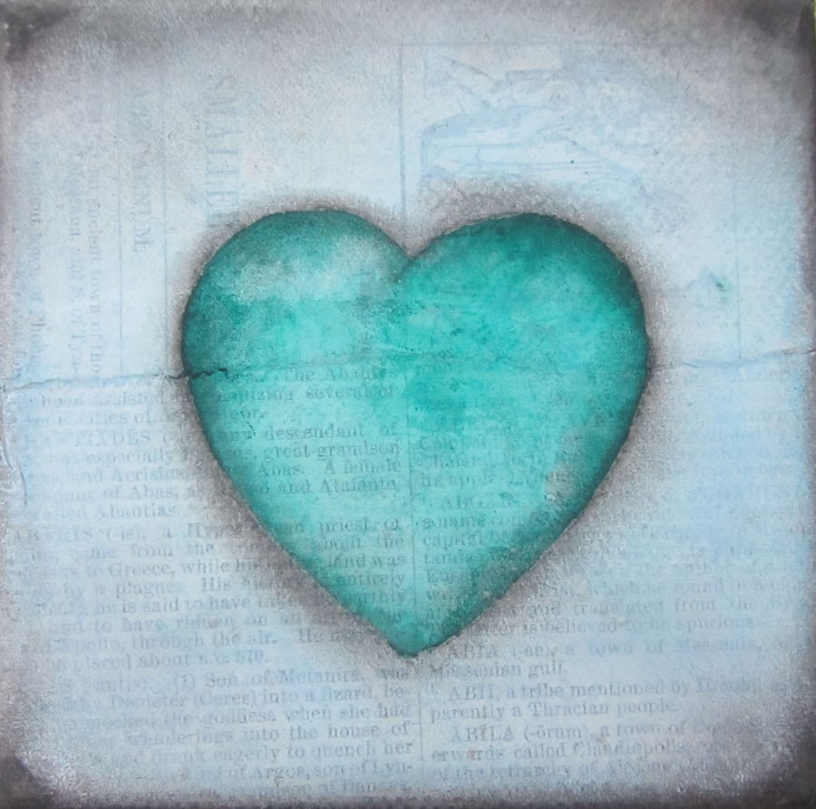 Mixed Media Mini Painting in Turquoise 4 x 4 inches on Canvas Ready to Hang 