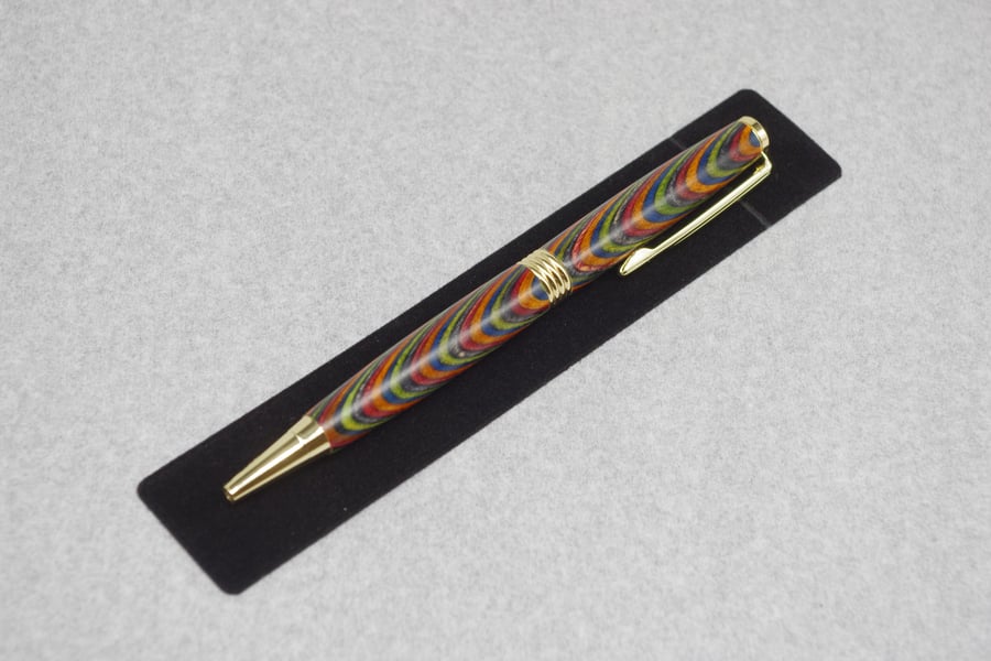Hand Turned Wooden Pen. Multi Coloured.