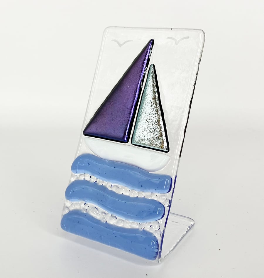 Fused Glass Sailing Boating Ornament,  Size 10cm x 5cm