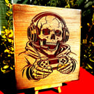 Skull boy gamer. Wooden plaque 