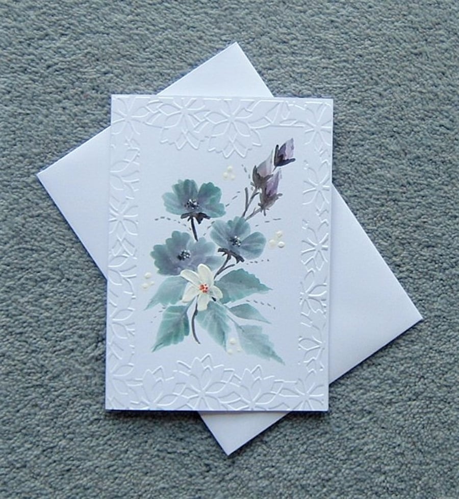 hand painted original art floral blank card ( ref F 197 )