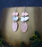 Mixed-metal Silver and Copper Textured Geometric Pebble Dangle Earrings - Image 4