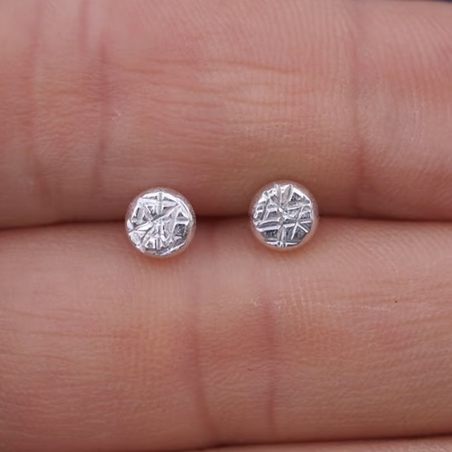 Small Sterling Silver Studs, Handmade Hammered Silver Earrings